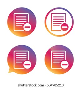 Text file sign icon. Delete File document symbol.