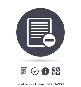 Text file sign icon. Delete File document symbol. Report document, information and check tick icons. Currency exchange. Vector