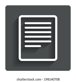 Text file sign icon. File document symbol. Gray flat button with shadow. Modern UI website navigation. Vector