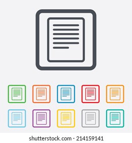 Text file sign icon. File document symbol. Round squares buttons with frame. Vector