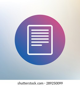 Text file sign icon. File document symbol. Icon on blurred background. Vector