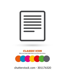 Text file sign icon. File document symbol. Classic flat icon. Colored circles. Vector