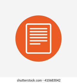 Text file sign icon. File document symbol. Orange circle button with icon. Vector