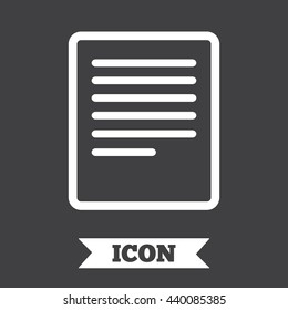 Text file sign icon. File document symbol. Graphic design element. Flat document symbol on dark background. Vector