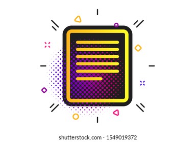 Text file sign icon. Halftone dots pattern. File document symbol. Classic flat document icon. Vector