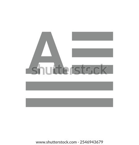 Text file vector icon. Type simple symbol with letter A.