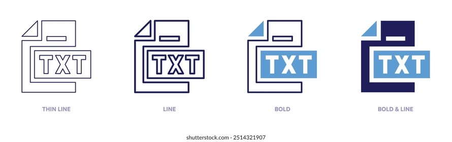 Text files icon in 4 different styles. Thin Line, Line, Bold, and Bold Line. Duotone style. Editable stroke.