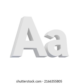 Text, font 3d icon. Capital and small letters A. Isolated object on a transparent background