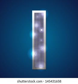Text font "I" set in diamonds and silver. Vector.
