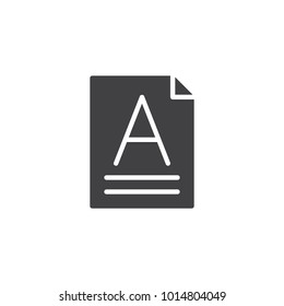 Text font icon vector, filled flat sign, solid pictogram isolated on white. Letter A on a paper sheet symbol, logo illustration.