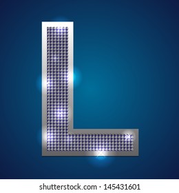 Text font "L" set in diamonds and silver. Vector.