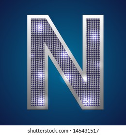 Text font "N" set in diamonds and silver. Vector.