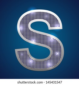 Text font "S" set in diamonds and silver. Vector.