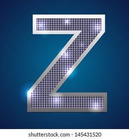 Text font "Z" set in diamonds and silver. Vector.