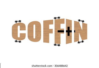 Text in form of coffin.  Logo emblem for the funeral Agency. Vector illustration

