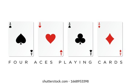 text four aces playing cards with icon symbol ace spades, hearts, clubs, diamonds. vector illustration.