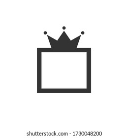 text frame with crown isolated on white background. Royal, luxury, vip, first class sign. Winner award. Magic, fairy tale princess clip art. Vector illustration.