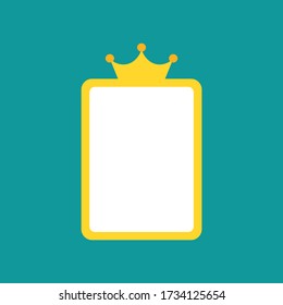 marco de texto con corona aislada en fondo azul. Señal real, de lujo, de vip, de primera clase. Premio ganador. Magia, cuento de hadas, princesa de arte clip. Ilustración vectorial.