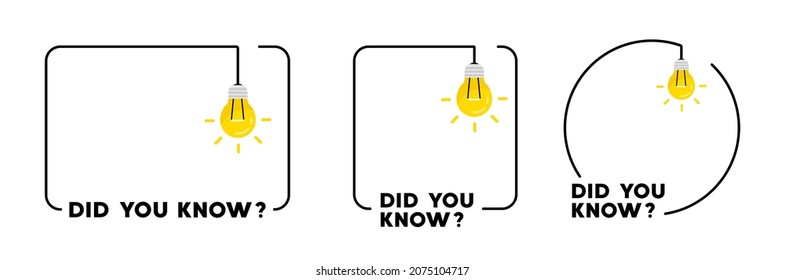 Text frame "did you know" . Did you know with hanging bulb