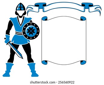 Marco de texto con una figura de guardia medieval