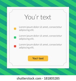 Text frame. Flat design. Mail template, with short list. Easy to edit. Modern newsletter template, with striped background. Minimal message template, with gray ornate. Simple and clean.