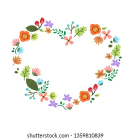 Text Frame , flower and leaf design in hart shape.