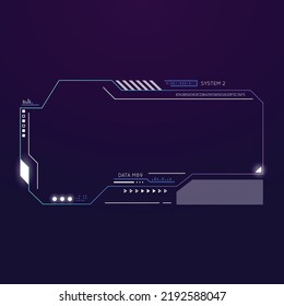 Marco de texto con elementos futuristas. Plantilla de texto para ventanas de botón y de ciencia ficción. Elemento de menú de interfaz de dispositivo futurista. Cuadro de diálogo Ciencia con elementos y líneas brillantes.