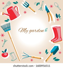 Text frame with gaden tools, vector illustration 