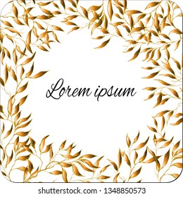 Text frame with golden olive leaves. Gold postcard poster for greetings, invitations.
