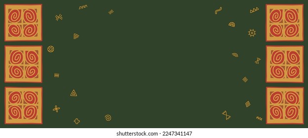 Text frame hand drawn template. Decorative border with folk or ethnic style design elements. Banner for web page. For Black history month. Copy space.