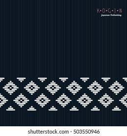 Text frame. Japanese Kogin embroidery. Abstract illustration. Simple geometric ornament. Can be used as seamless pattern. Black backgroud.