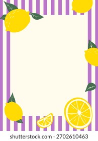 Text frame with lemons, leaves, and petals. Hand-drawn vector elegant citrus design.
