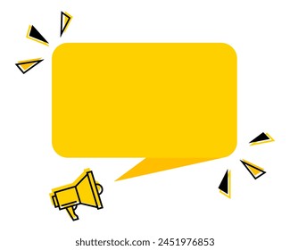 Text frame with loudspeaker sign modern design vector illustration. Yellow Dialog bubble megaphone isolated