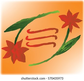 Text frame made of two watercolor flowers on peach background