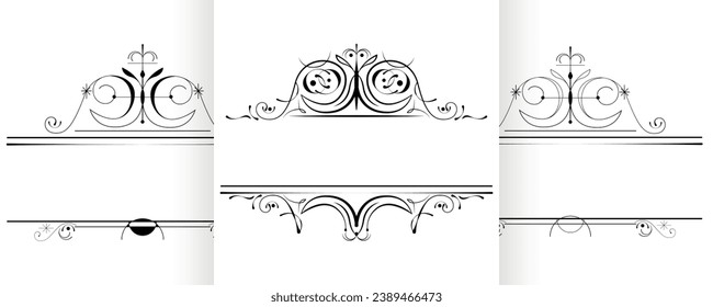 Text Frame Ornament, Dividers Corners, Doodle Design Elements Decorative Swirls Scrolls, Calligraphic frame set. page decoration, border and frame of decorative vertical element