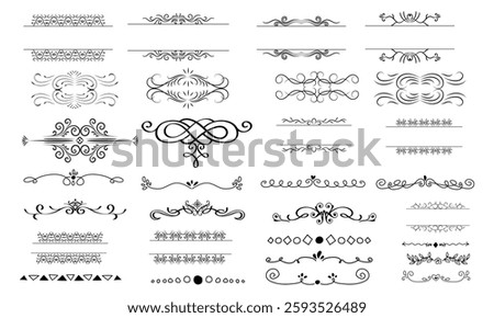 Text frame ornament vintage border art elegant for title text book black line icon set.