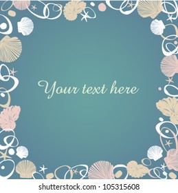 Text frame with rose and beige seashells and stones