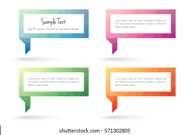 Text frame and speech bubble templates in modern low poly design