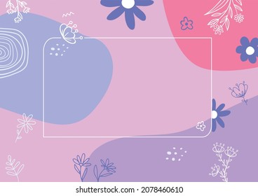 Text Frame Surrounded With Assorted Flowers Hearts And Leaves. Framework For Writing Ringed With Different Daisies, Hearts And Tree Leaves