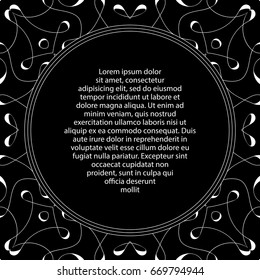 A text frame template with a black and white pattern. Monochrome geometric background with label ready for your text. Useful for presentations, advertising and web design.