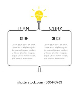 Text frame template with place for text. Teamwork concept and lightbulb made of puzzle.