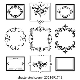 Text Frame thin line icons set. Outline sign border ornament kit. Vintage Design linear icon