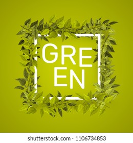 Text frame tree on the green background. Vector illustration
