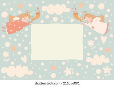 Text frame with two angels. EPS 10. No transparency. No gradients.
