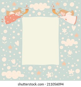 Text frame with two angels. EPS 10. No transparency. No gradients.