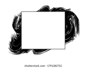 Text frame vector for abstract grunge paint blob strokes black and white background, modern banner design for information message copy space, artistic textbox on dirty ink backdrop for quotes