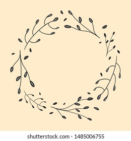 Text frame vector template. Border with hand drawn leaves and flowers illustrations. Vintage background for text. Wedding invitation, greeting card, holiday poster, articles design idea