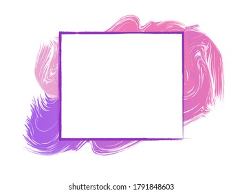 Text frame vector white color for abstract grunge paint strokes background for quotes, modern print banner design for information message copy space, artistic textbox on dirty ink backdrop