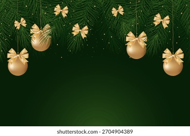 text frame with winter decor of fir branches and Christmas balls