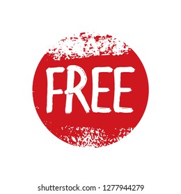 Text FREE and red, grunge stamp. Icon, texture and vector background.